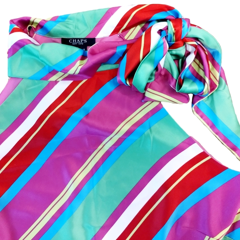 Chaps Ralph Lauren Striped Satin Necktie Halter Top - Picture 3 of 7